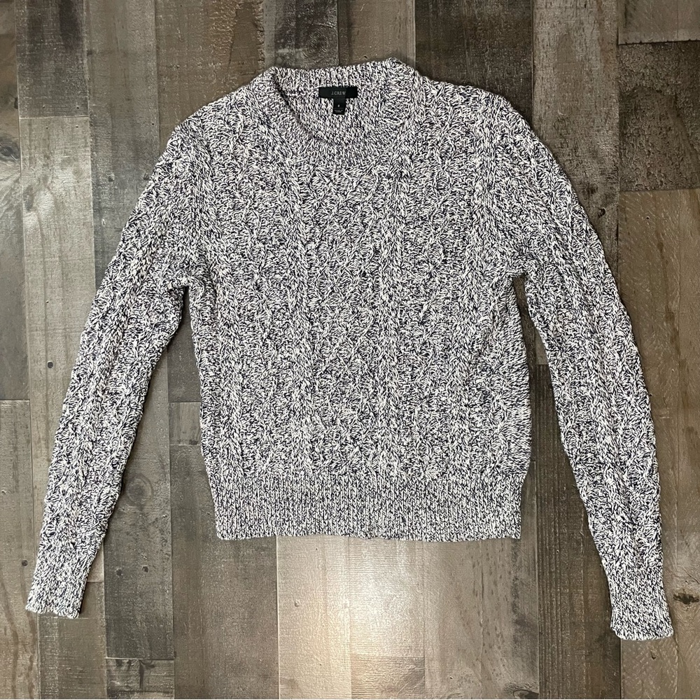 J. Crew Women’s Cable Knit Crewneck Sweater 100% Cotton S Navy Blue Marled - Picture 5 of 10